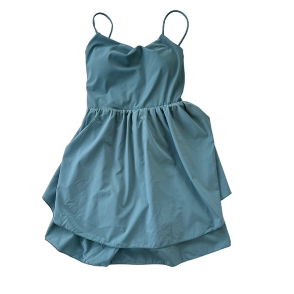 Halara Backless Lace Up Back Ruffle Hem Mini Dress Mineral Blue Size L NWT - Picture 3 of 3